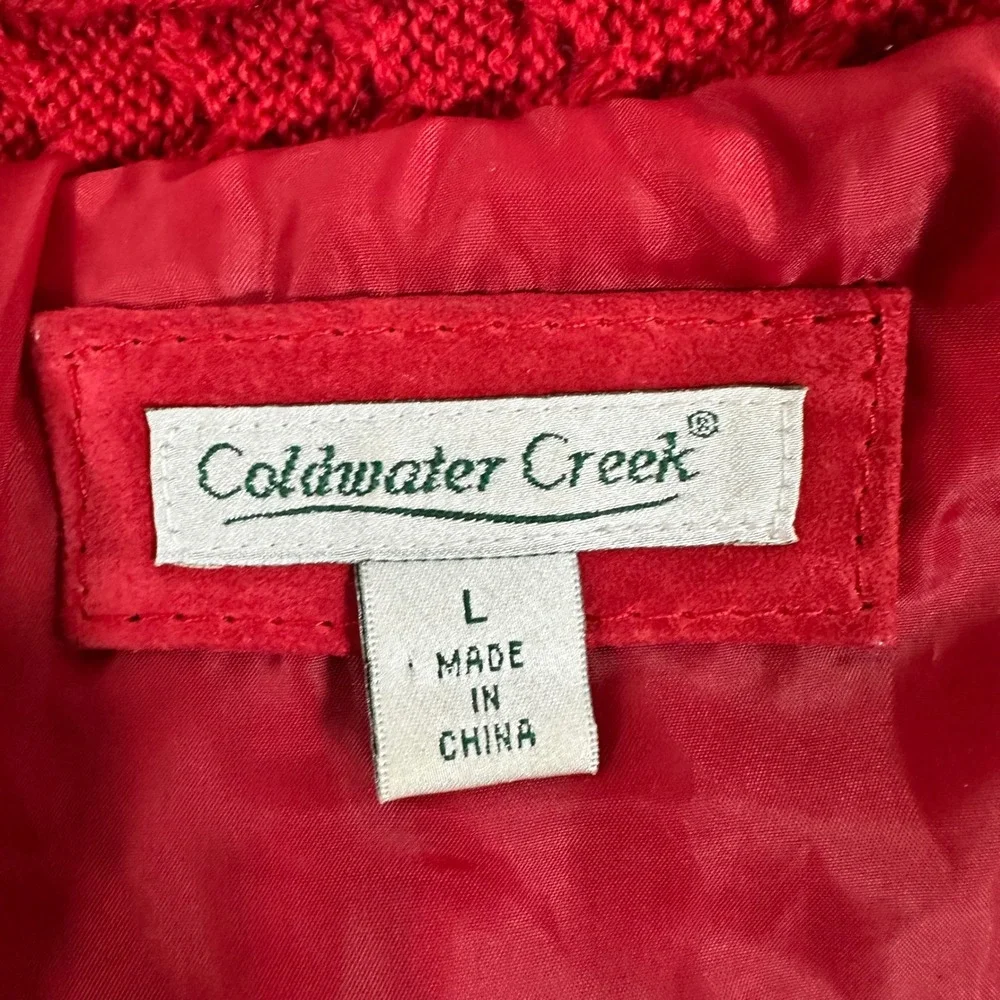 Coldwater Creek Red Suede Leather Jacket Large Knit Trim Button Front Y2K Boho - Picture 3 of 12